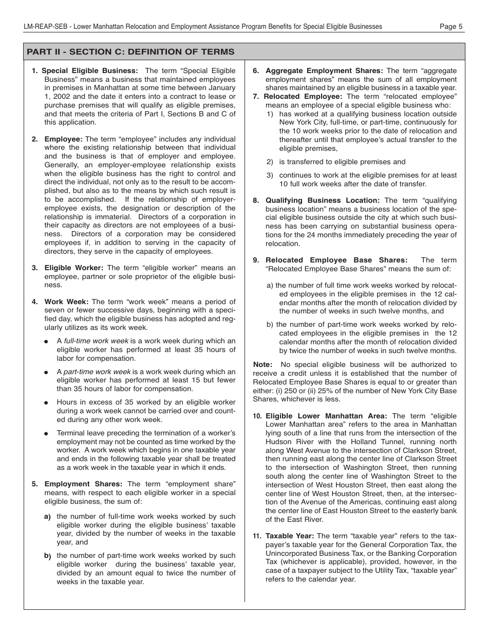 Form REAP-SEB Lower Manhattan Relocation and Employment Assistance Program Benefits for Special Eligible Businesses - New York City, Page 5