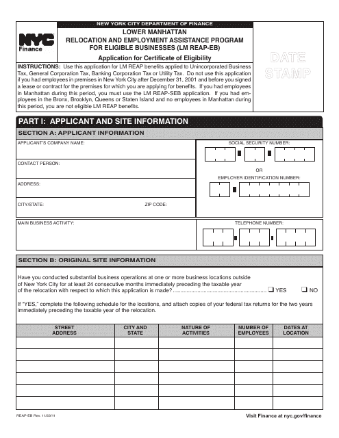 Form REAP-EB  Printable Pdf