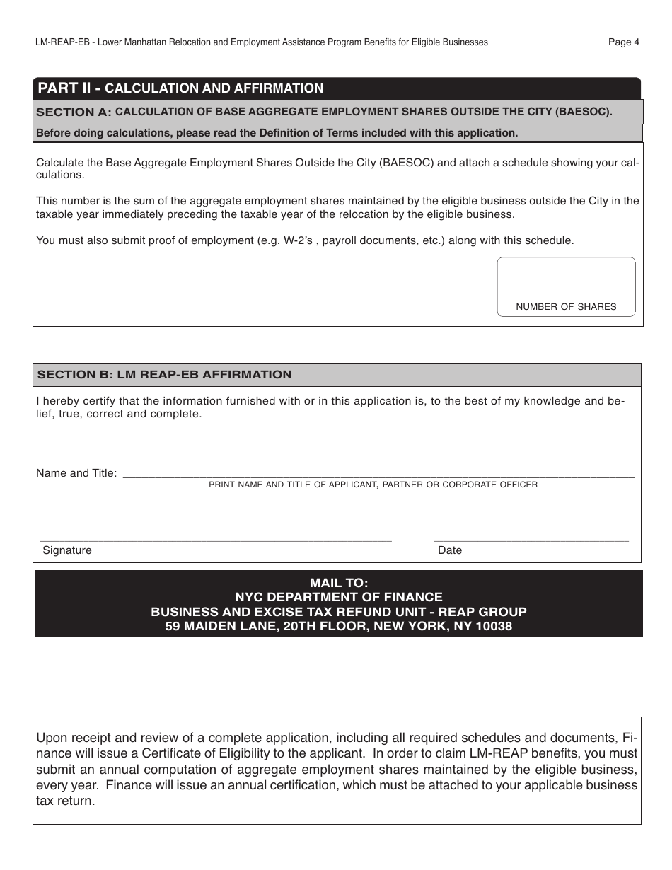 Form REAP-EB Lower Manhattan Relocation and Employment Assistance Program for Eligible Businesses - New York City, Page 4