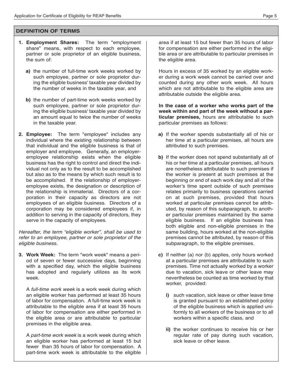 Form REAP Application for Certificate of Eligibility for Reap Benefits - New York City, Page 5