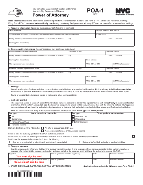 Poa 1 Fillable Form Printable Forms Free Online