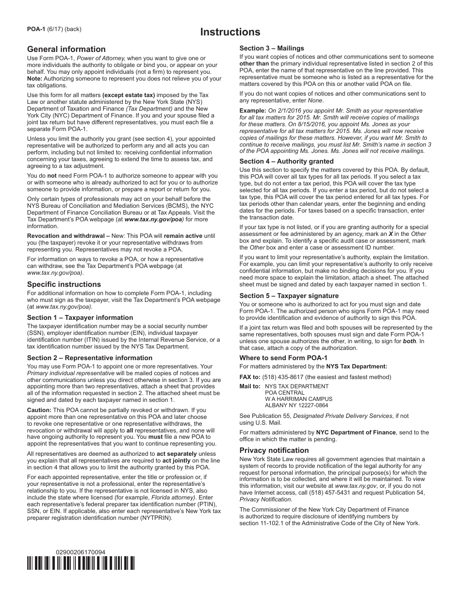 Form POA-1 Power of Attorney - New York, Page 2