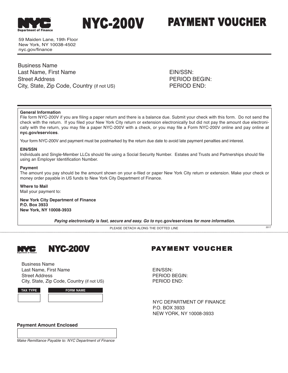 Form NYC-200V Payment Voucher - New York City, Page 1