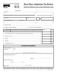 Document preview: Form NYC-RAX Horse Race Admissions Tax Return - New York City