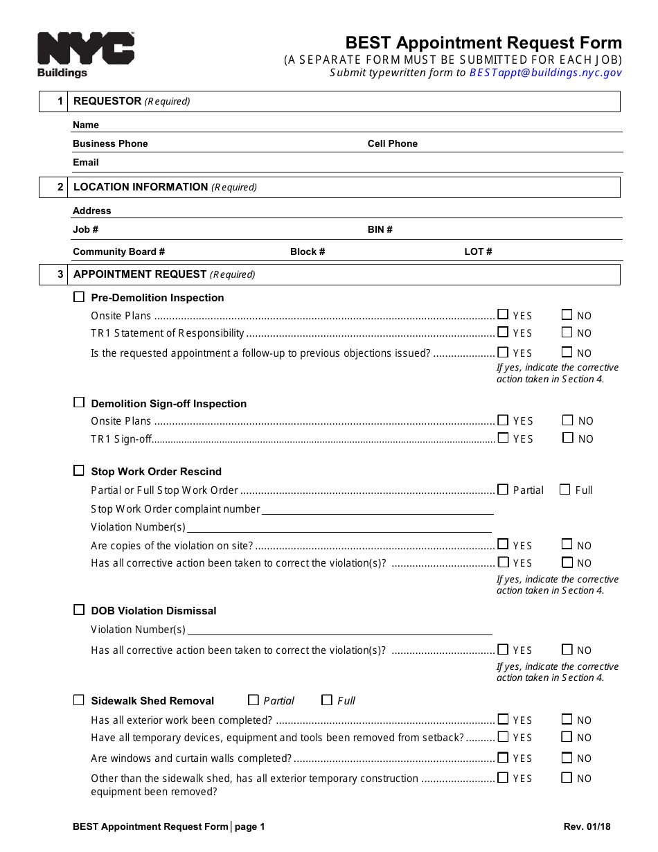 Best Appointment Request Form - New York City, Page 1