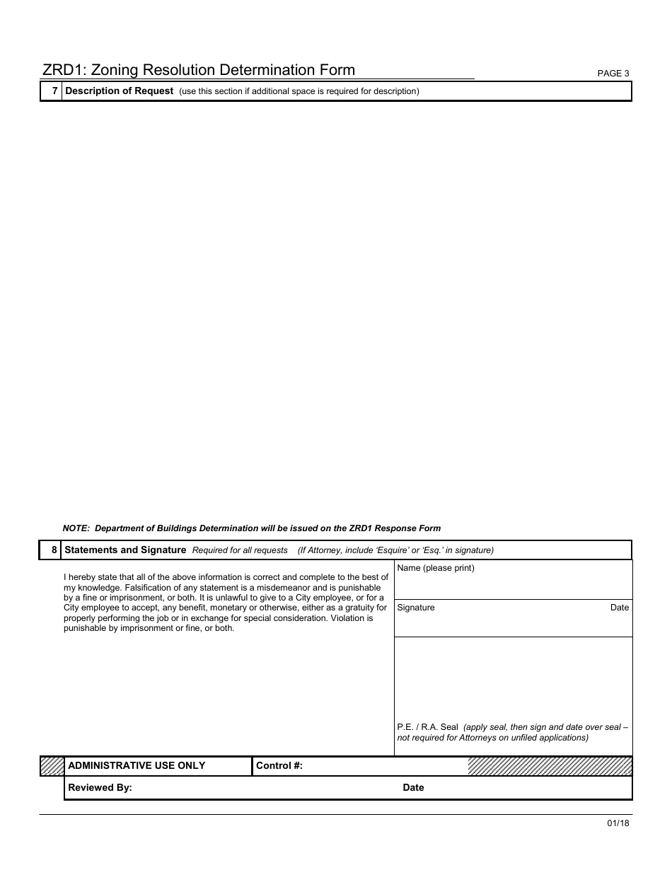 Form ZRD1 Zoning Resolution Determination Form - New York City, Page 3