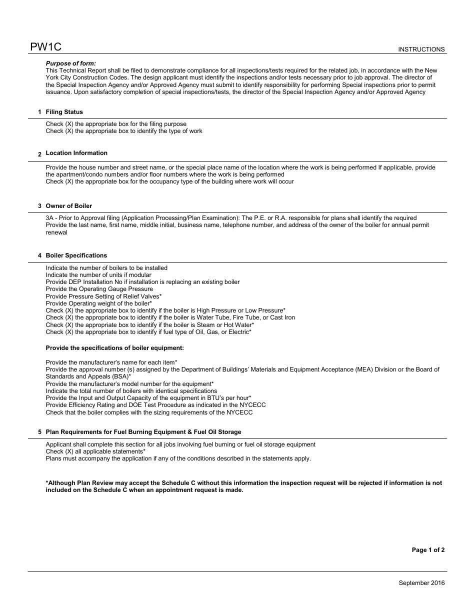 Instructions for Form PW1C Schedule C Heating and Combustion Equipment - New York City, Page 1