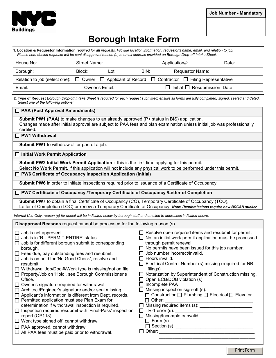 New York City Borough Intake Form Fill Out, Sign Online and Download