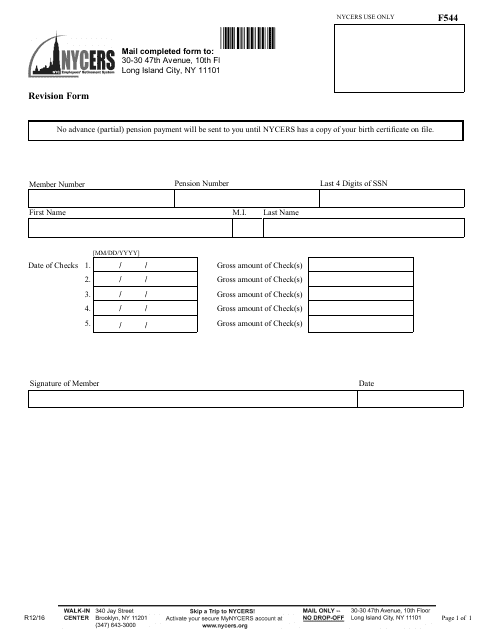 Form F544 Revision Form - New York City
