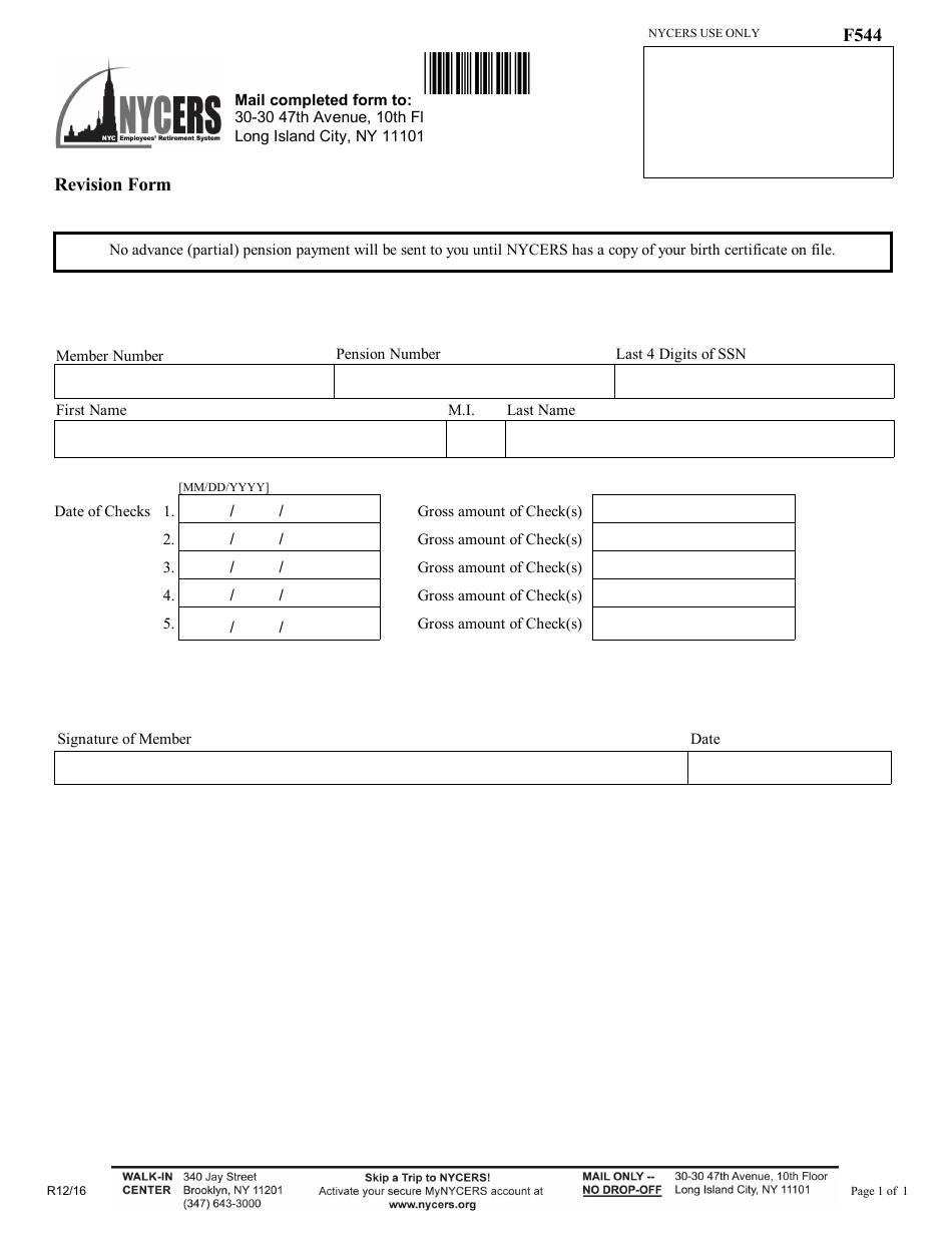 Form F544 Revision Form - New York City, Page 1