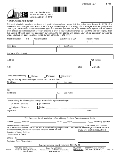 Form F291 Name Change Application - New York City