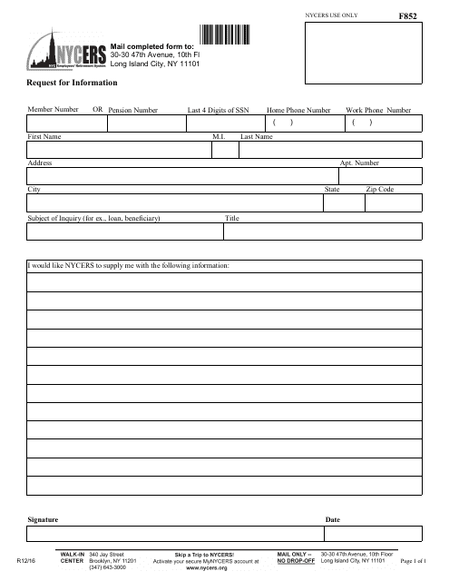 Form F852 Request for Information - New York City