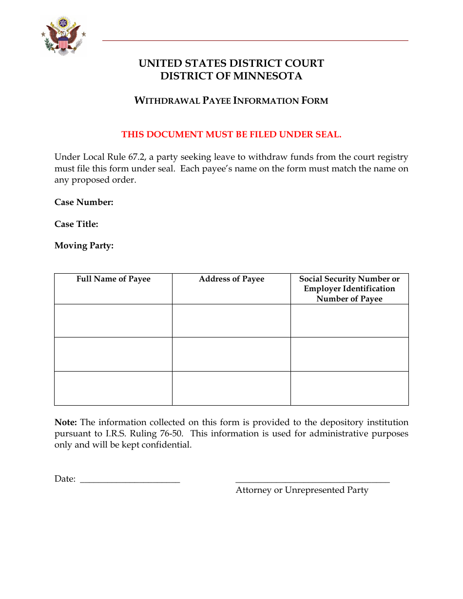 Withdrawal Payee Information Form - Minnesota, Page 1