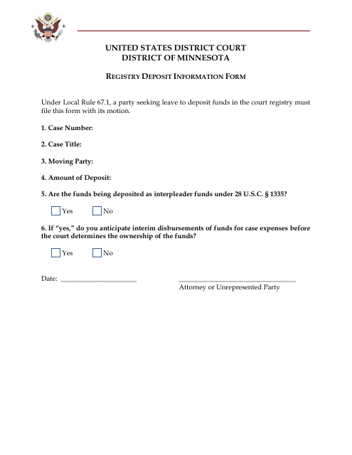 Registry Deposit Information Form - Minnesota