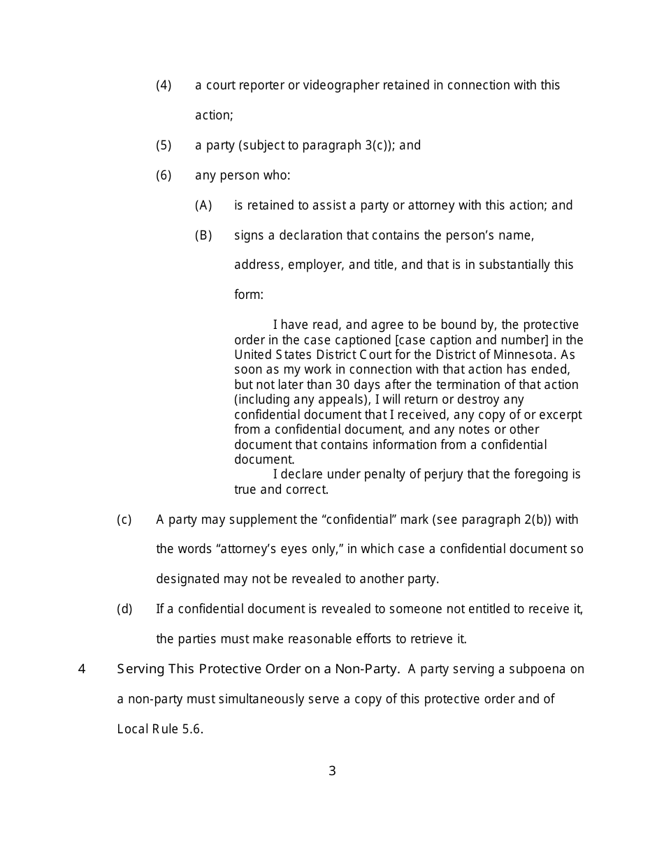 Stipulation for Protective Order - Minnesota, Page 3