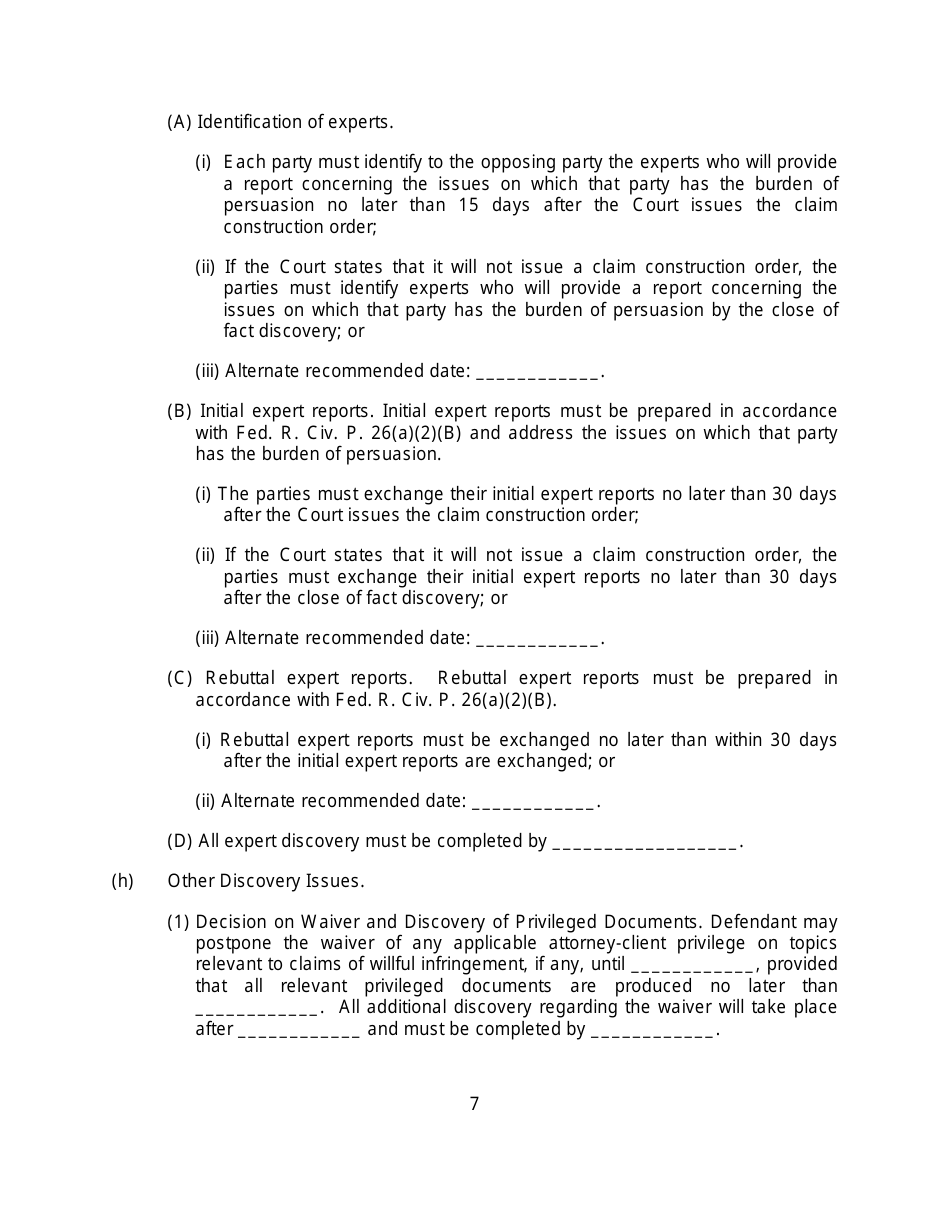 Minnesota Rule 26(F) Report and Proposed Scheduling Order Form (Patent ...