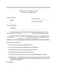 Rule 26(F) Report and Proposed Scheduling Order Form (Non-patent Cases) - Minnesota
