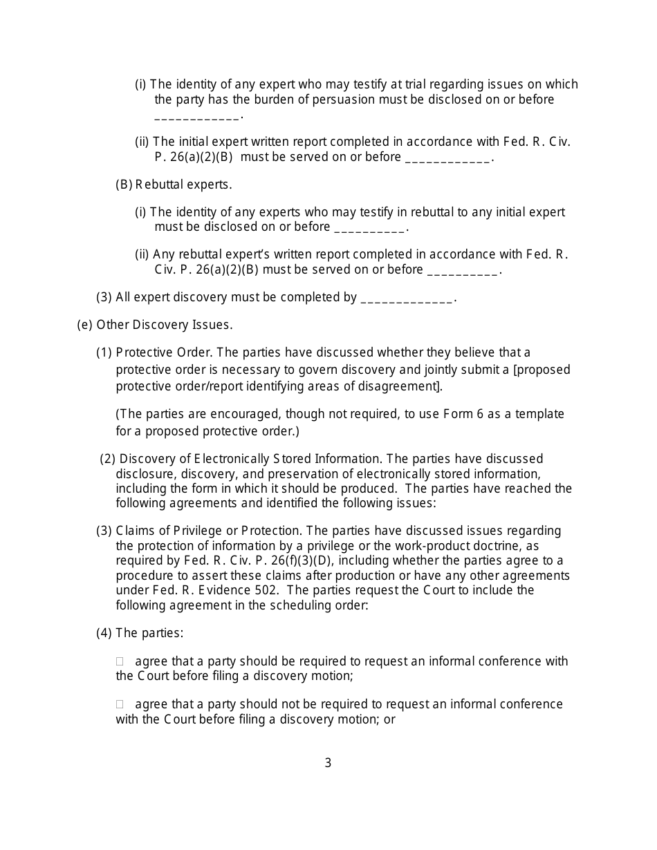 Rule 26(F) Report and Proposed Scheduling Order Form (Non-patent Cases) - Minnesota, Page 3