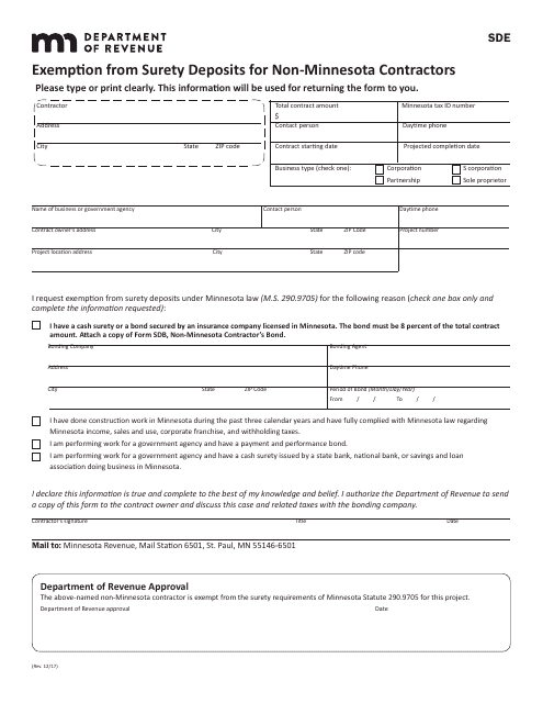 Form SDE  Printable Pdf