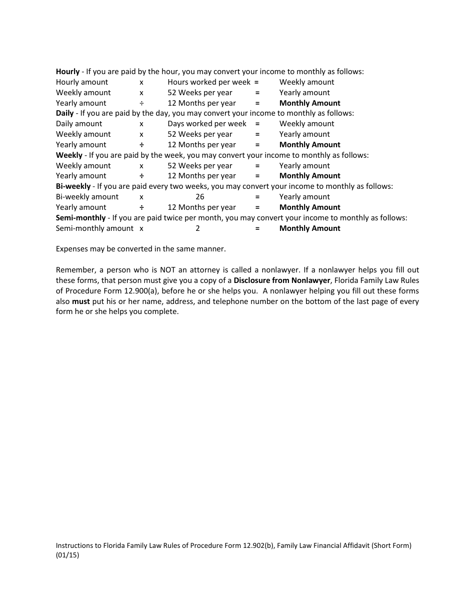 Form 12.902(B) Family Law Financial Affidavit (Short Form) - Florida, Page 2