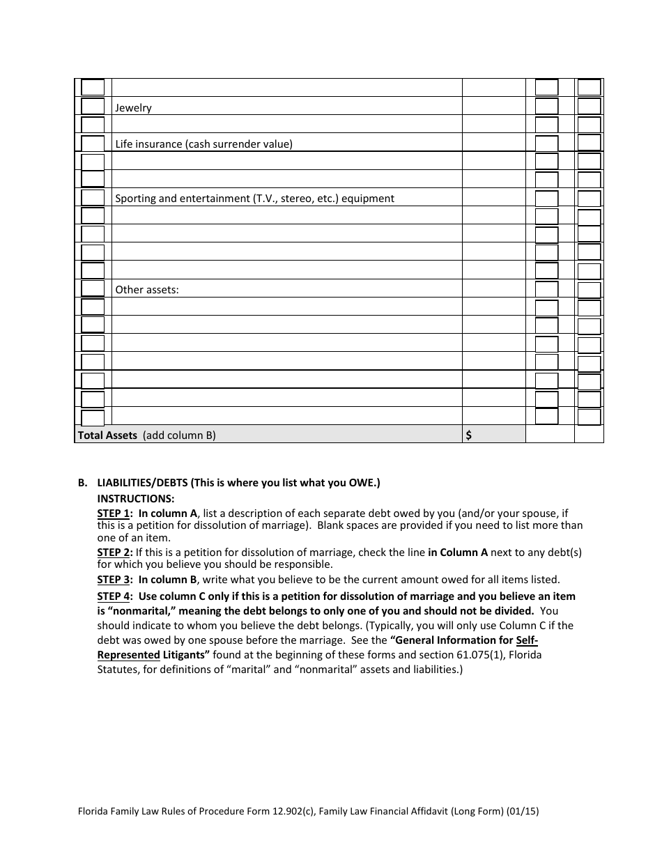 Form 12.902(C) Family Law Financial Affidavit (Long Form) - Florida, Page 10