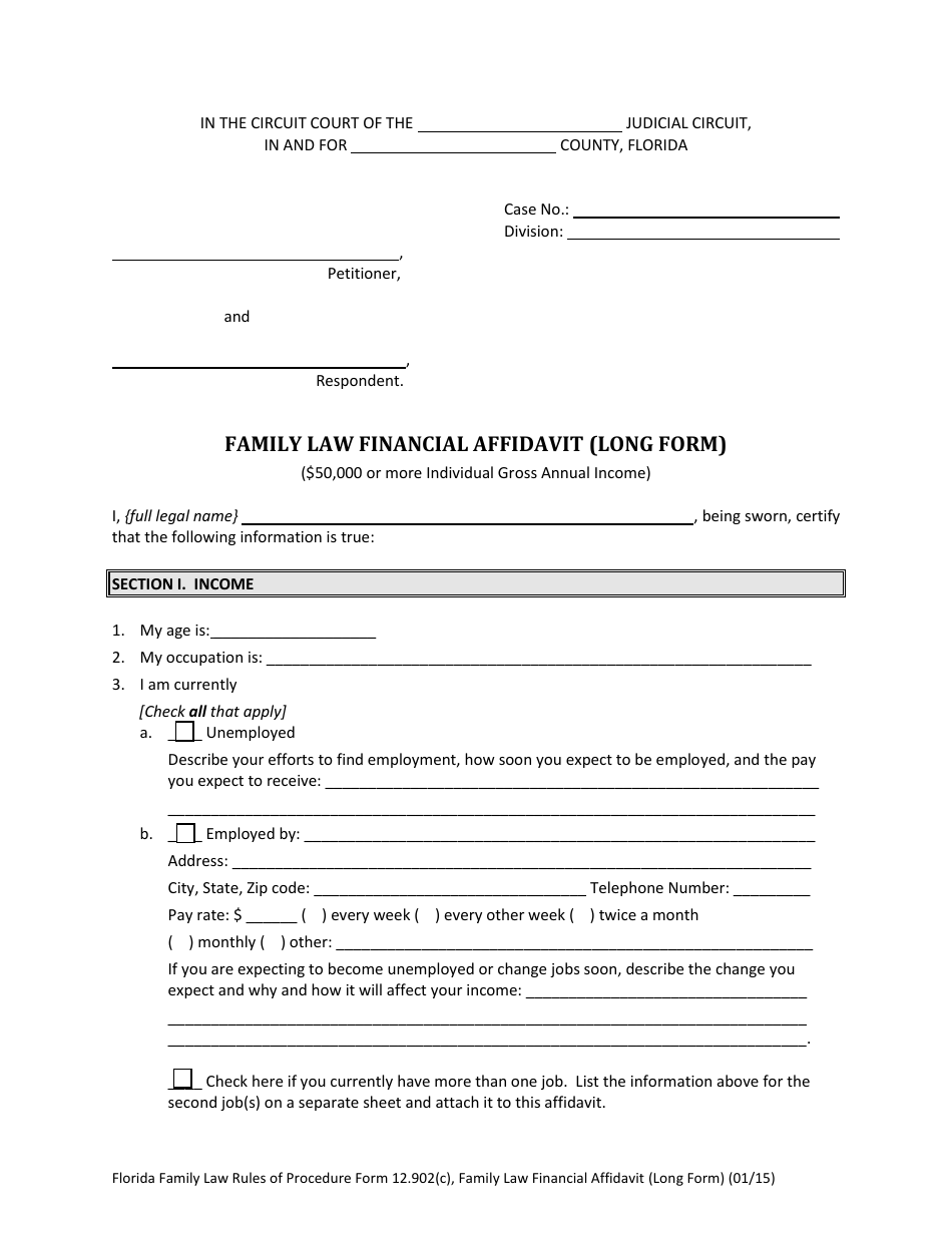 Form 12.902(C) Family Law Financial Affidavit (Long Form) - Florida, Page 3