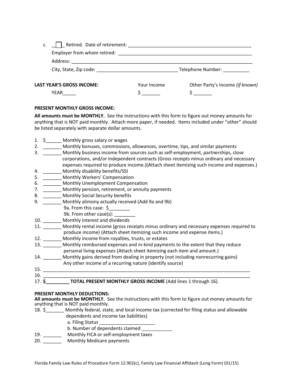 Form 12.902(C) Family Law Financial Affidavit (Long Form) - Florida, Page 4