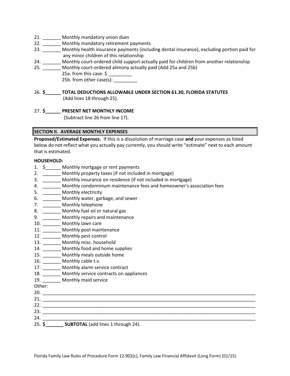 Form 12.902(C) Family Law Financial Affidavit (Long Form) - Florida, Page 5