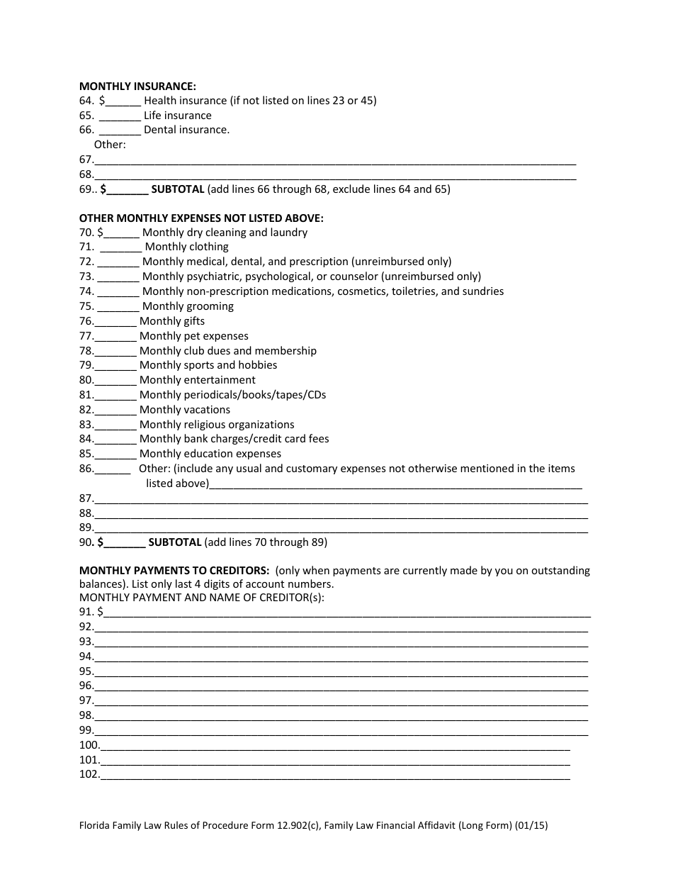 Form 12.902(C) Family Law Financial Affidavit (Long Form) - Florida, Page 7