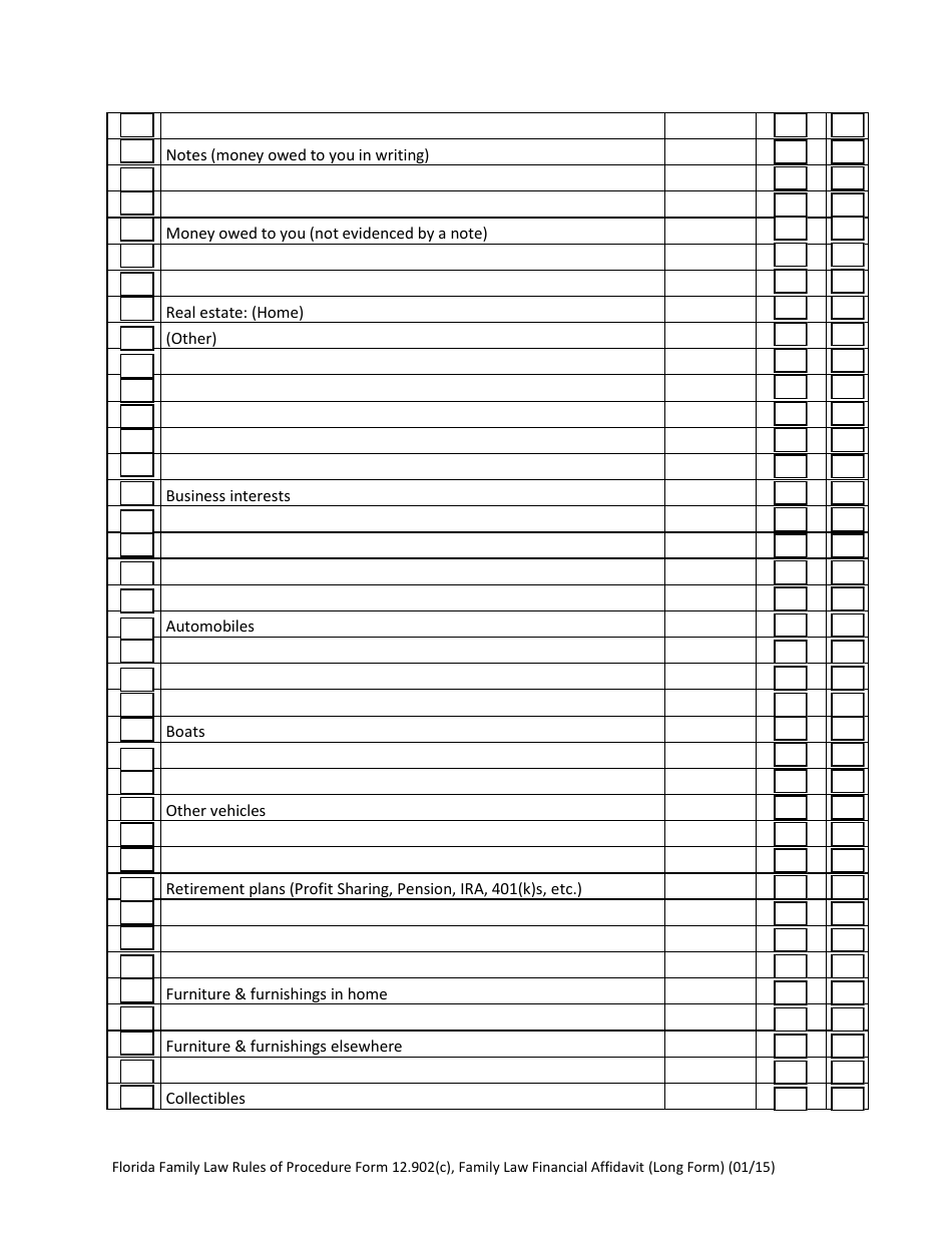 Form 12.902(C) Family Law Financial Affidavit (Long Form) - Florida, Page 9