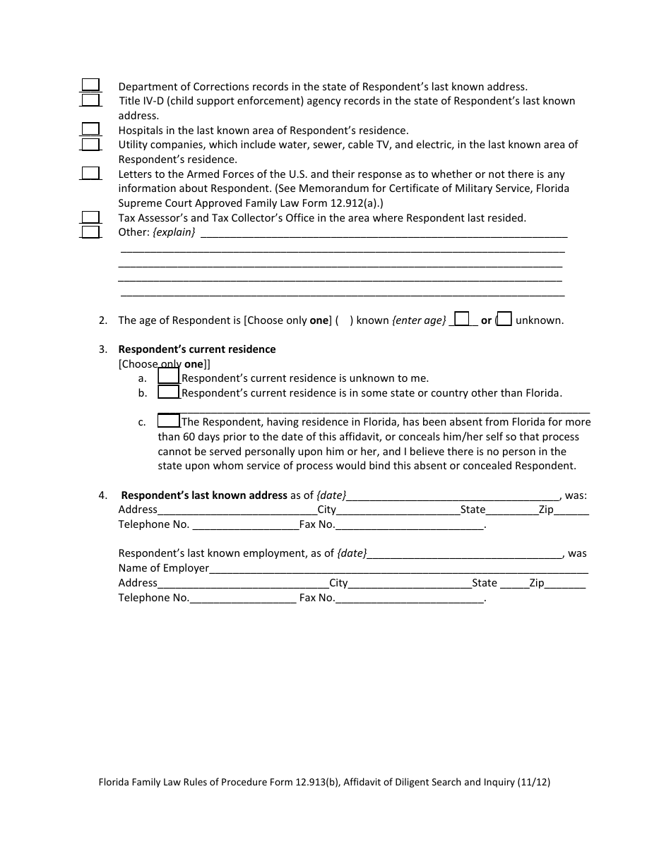 Form 12.913(B) Affidavit of Diligent Search and Inquiry - Florida, Page 3