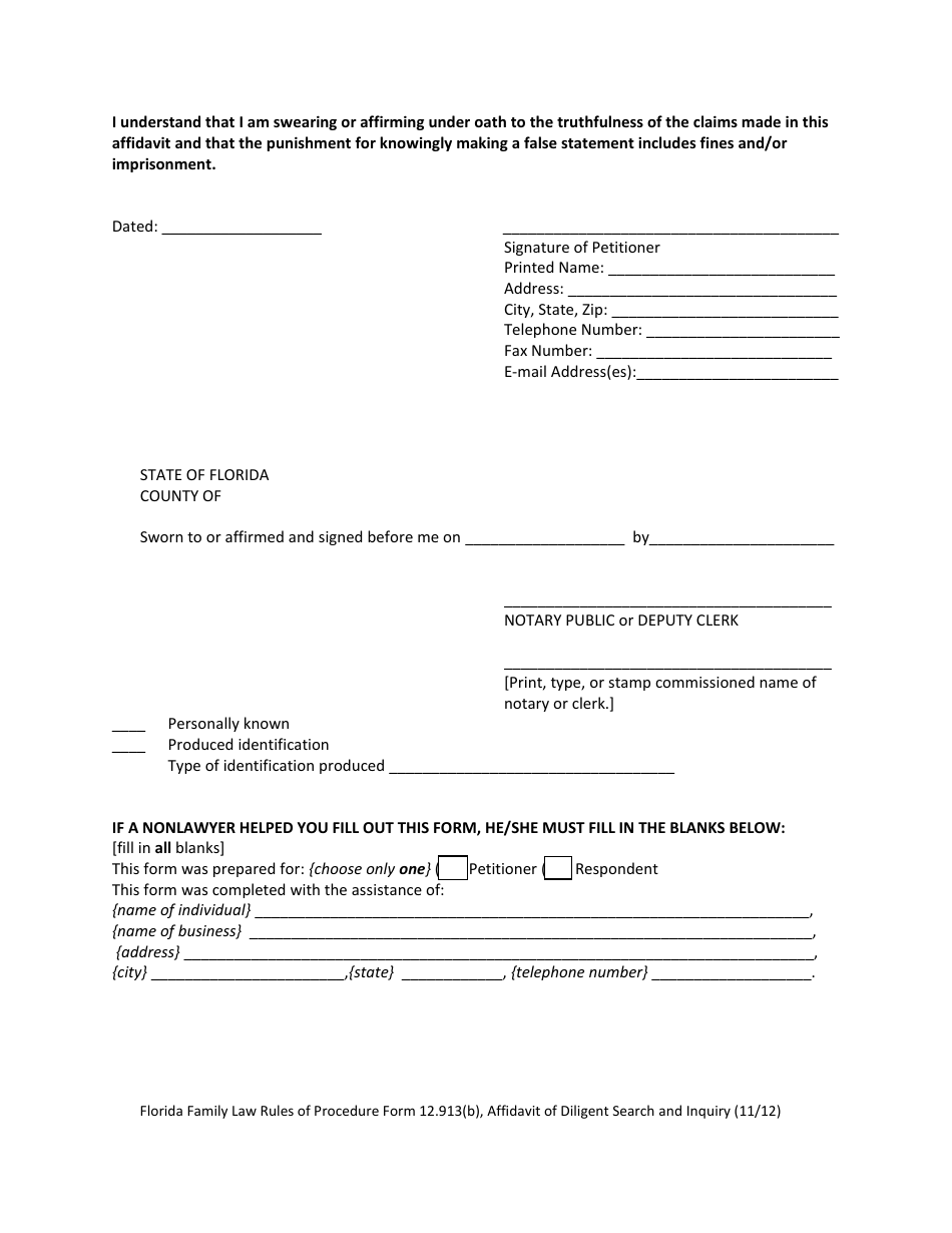 Form 12.913(B) Affidavit of Diligent Search and Inquiry - Florida, Page 4