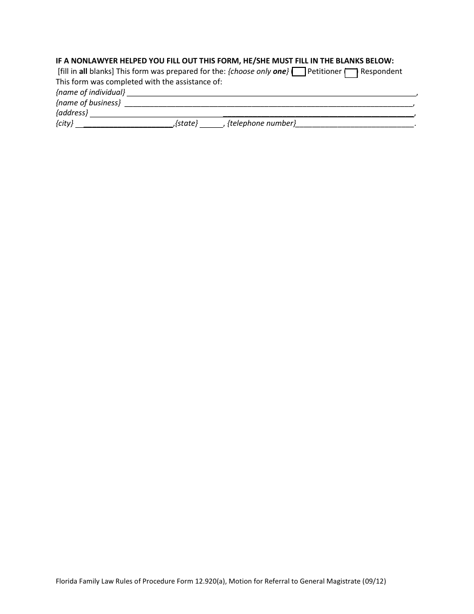 Form 12.920(A) Motion for Referral to General Magistrate - Florida, Page 4