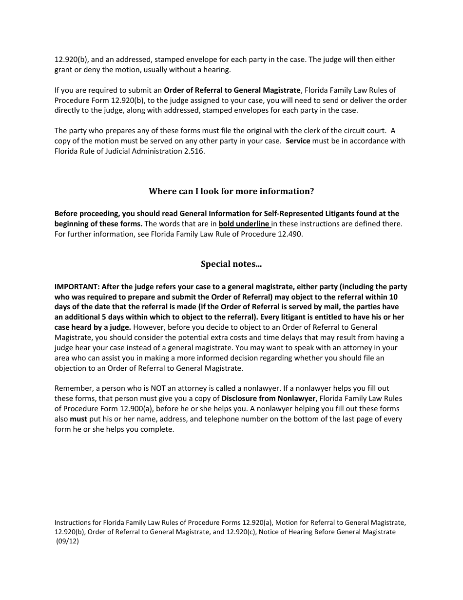 Form 12.920(C) Notice of Hearing Before General Magistrate - Florida, Page 2