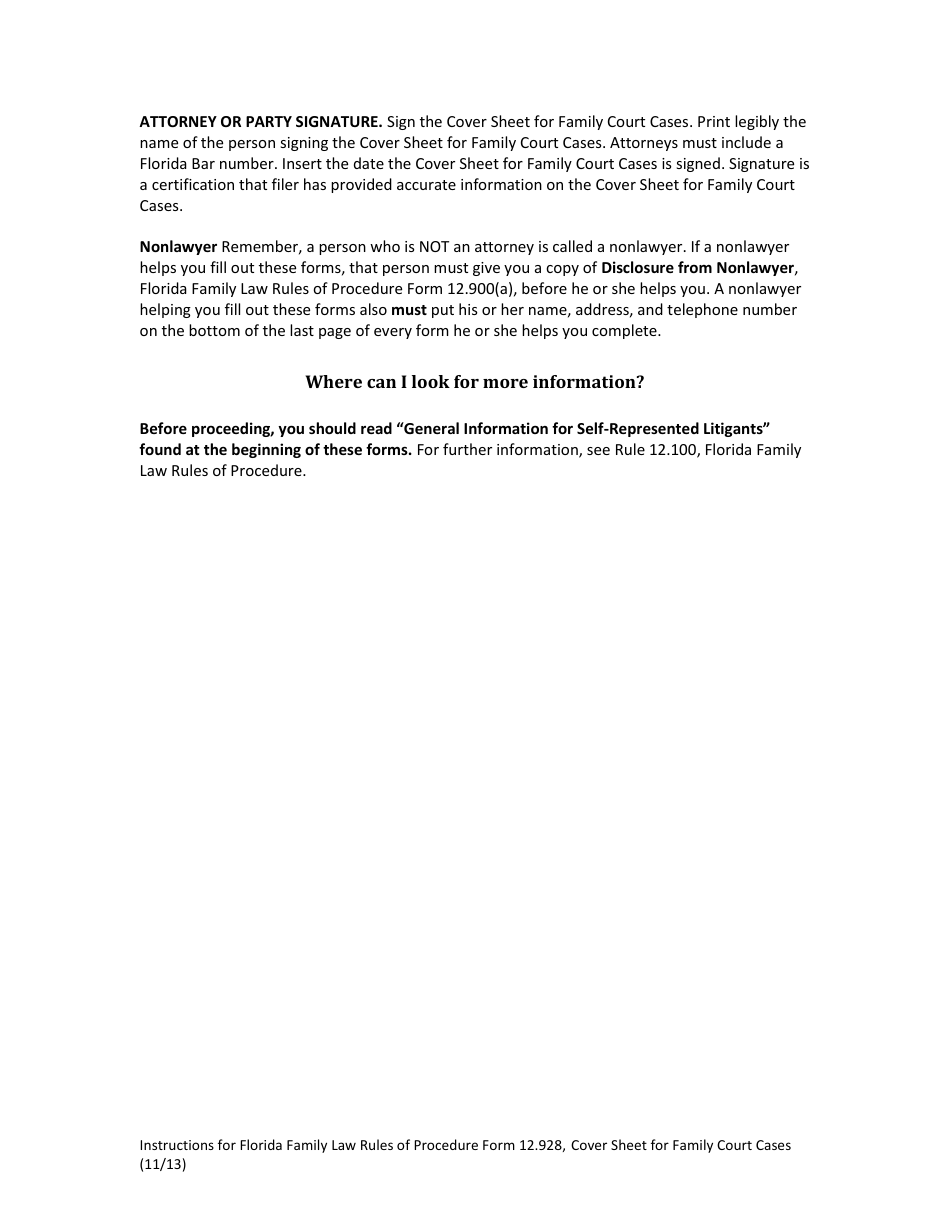 Form 12.928 Cover Sheet for Family Court Cases - Florida, Page 3