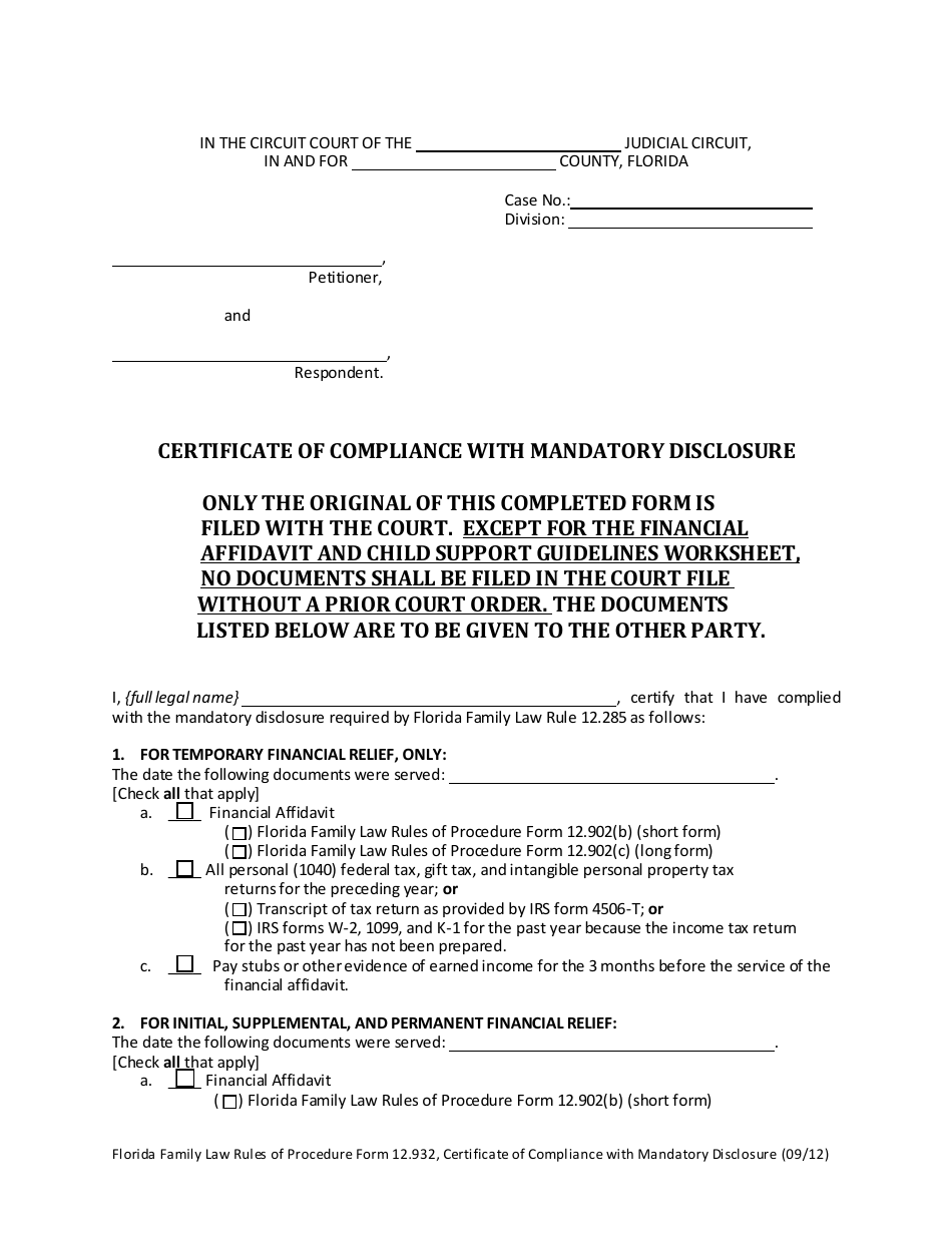 Form 12.932 Certificate of Compliance With Mandatory Disclosure - Florida, Page 3