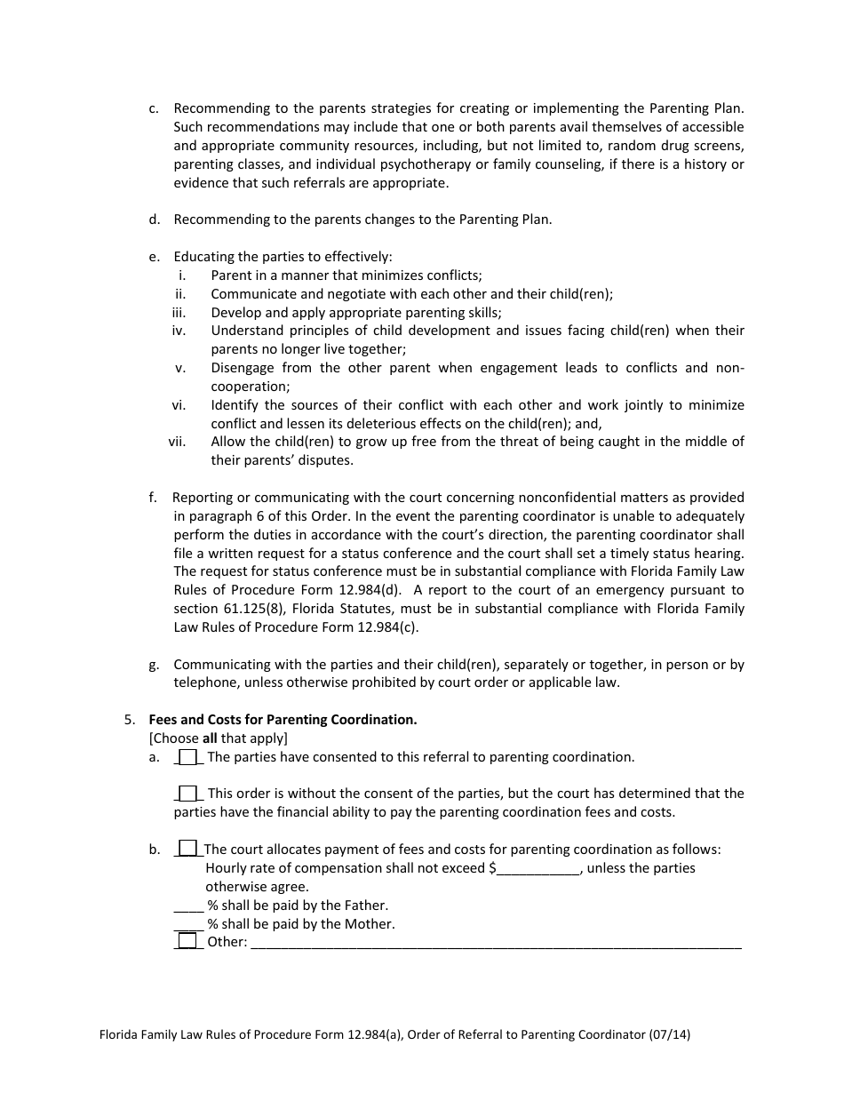 Form 12.984(A) Order of Referral to Parenting Coordinator - Florida, Page 3