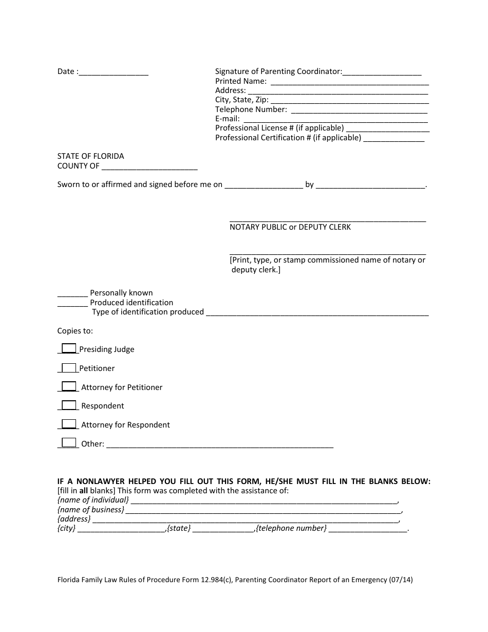 Form 12.984(C) Parenting Coordinator Report of an Emergency - Florida, Page 4