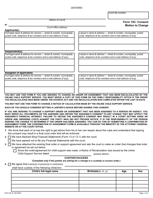 Form 15C Consent Motion to Change - Ontario, Canada