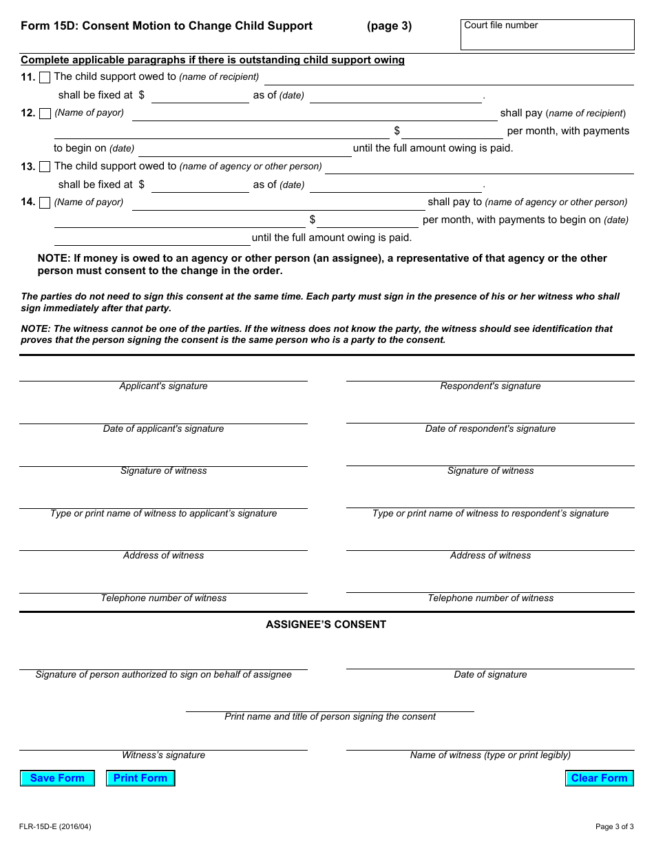 Form 15D Consent Motion to Change Child Support - Ontario, Canada, Page 3