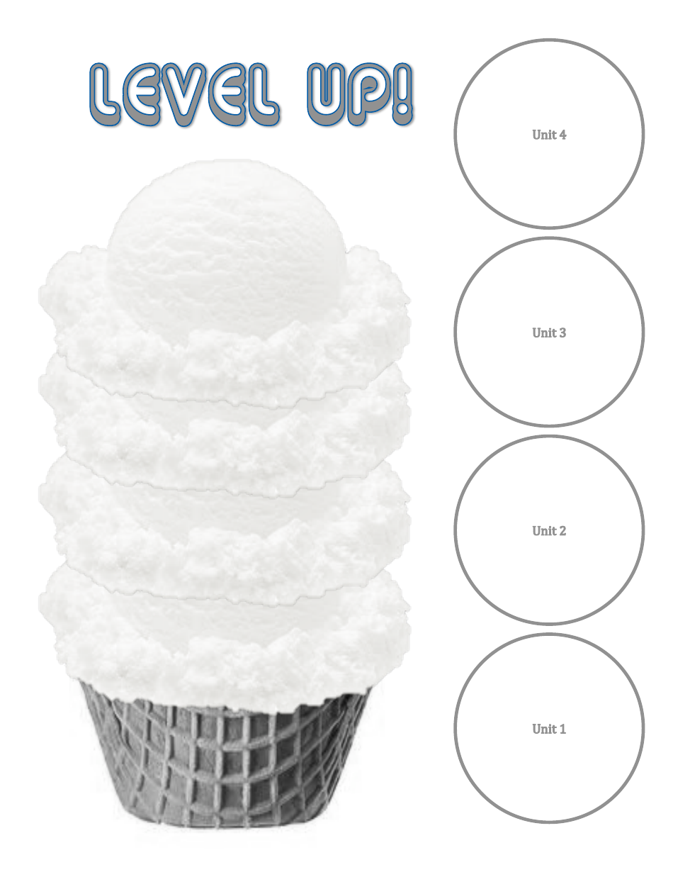Level up! 4-level ICE Cream Goal Tracker Template - Free printable document to track and conquer your goals.