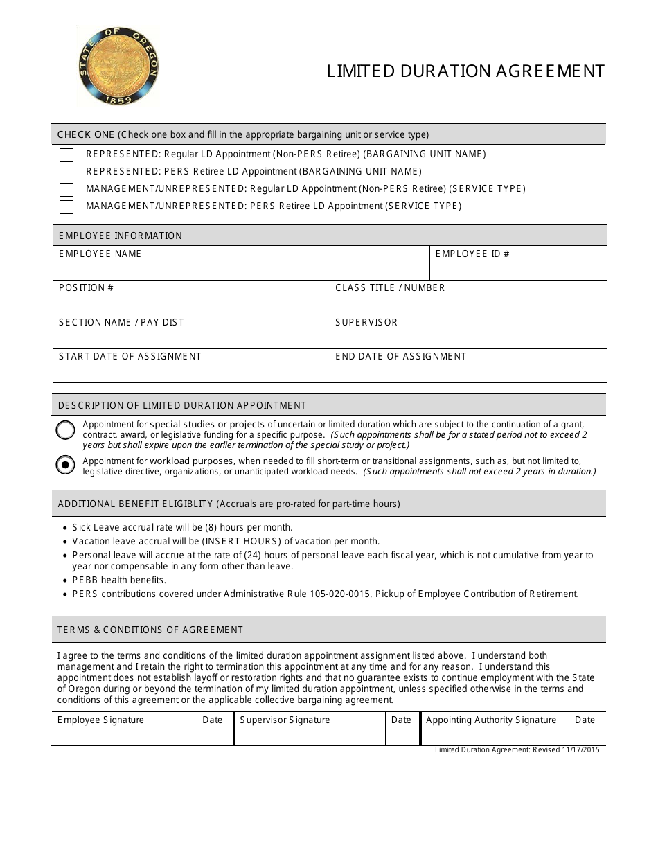 Limited Duration Agreement - Oregon, Page 1