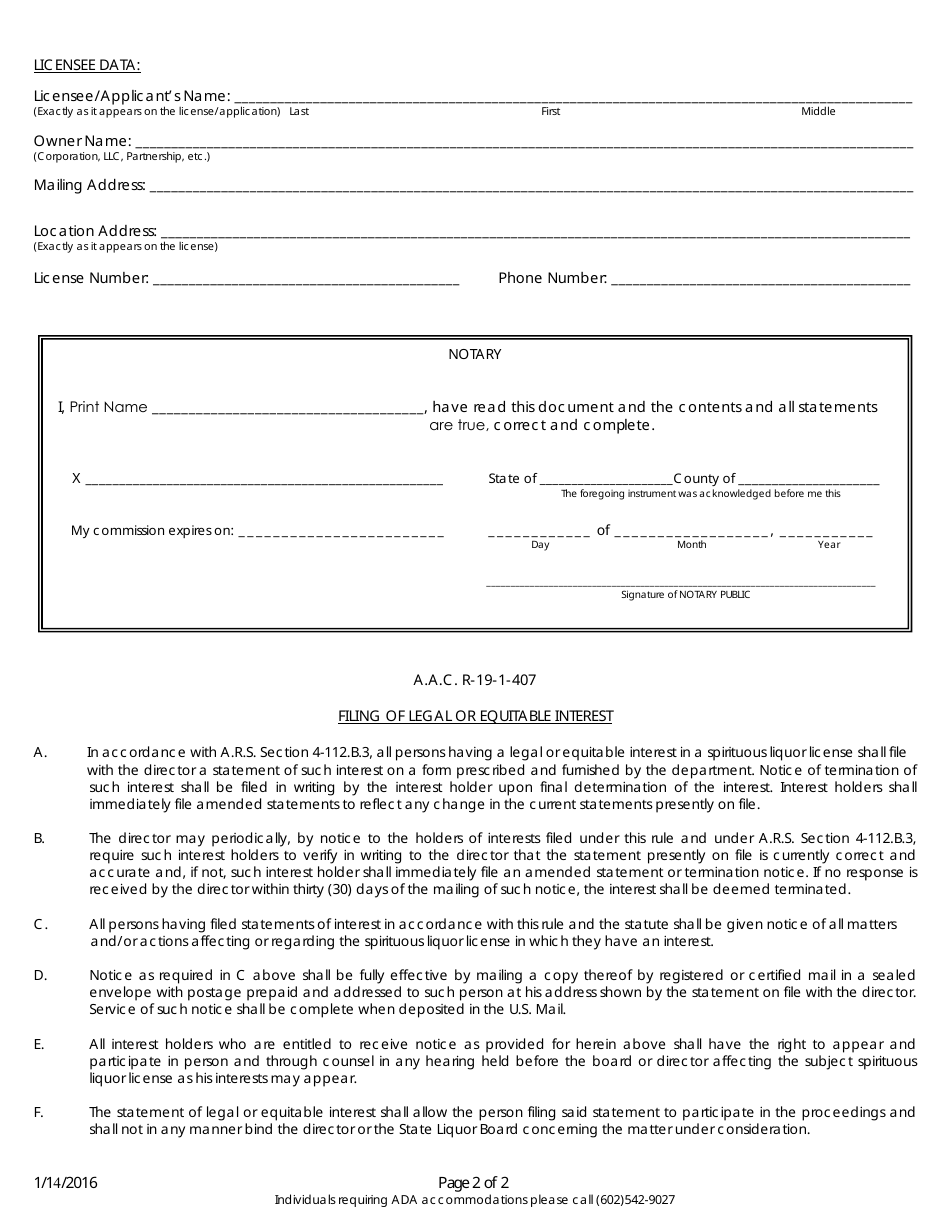 Statement of Legal or Equitable Interest - Arizona, Page 2