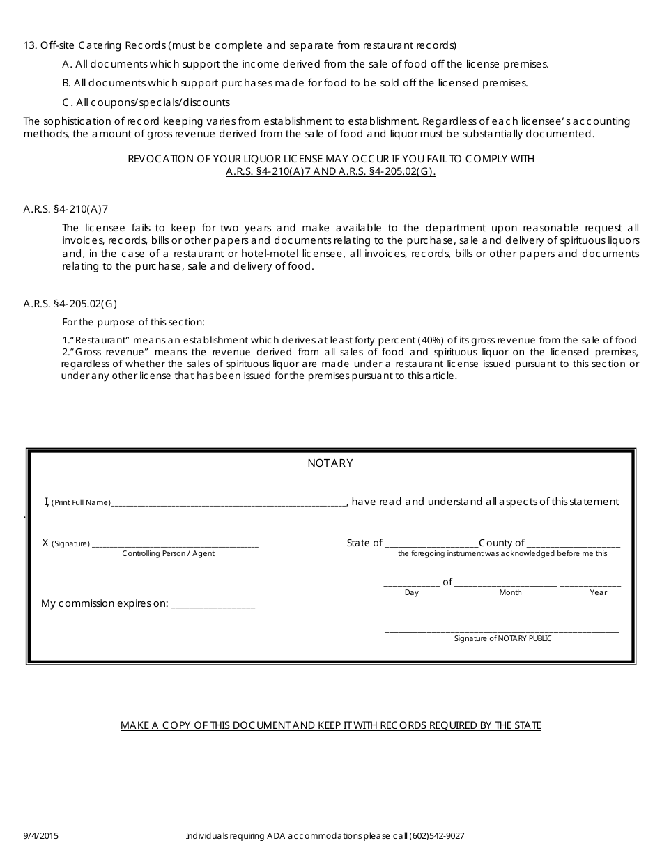 Records Required for Audit - Arizona, Page 2