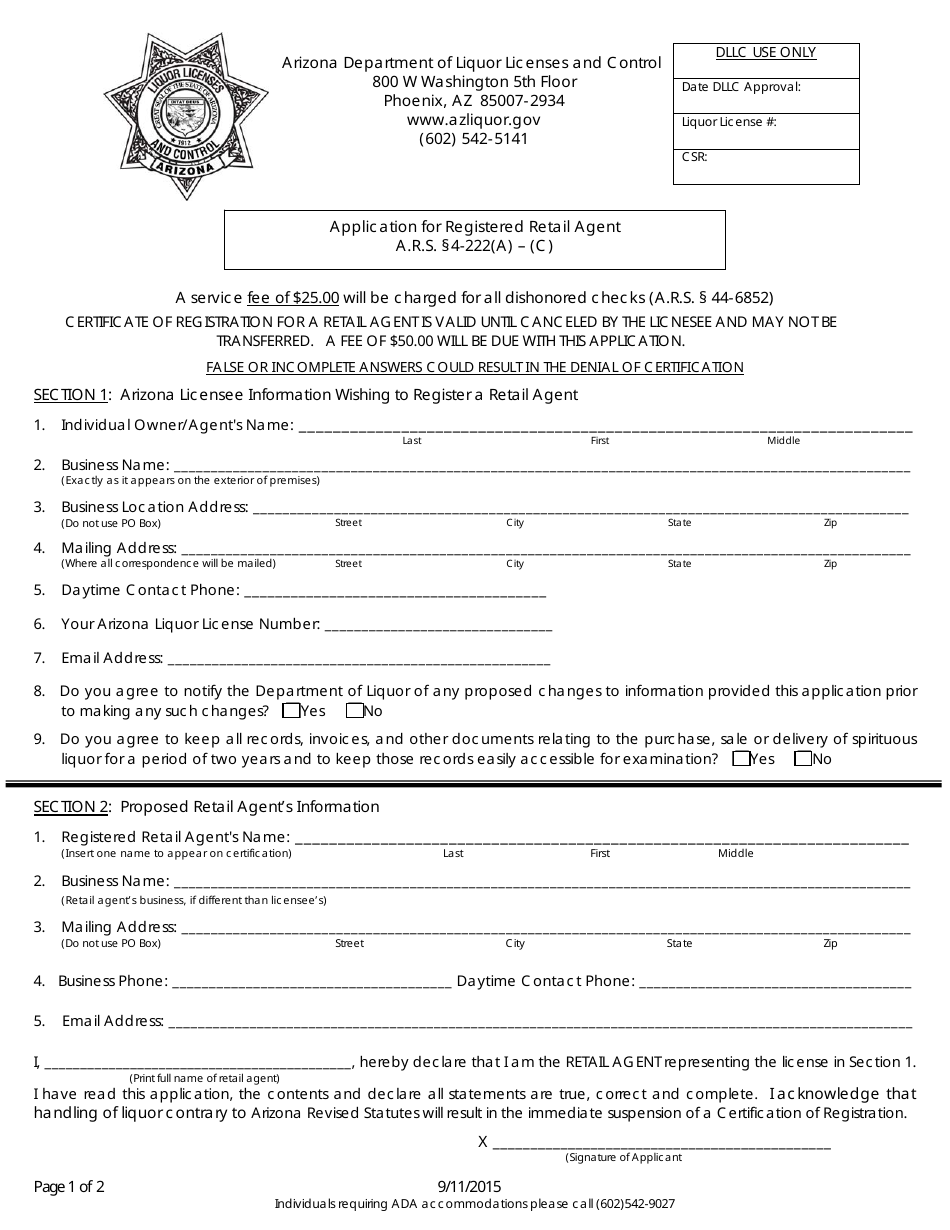 Arizona Application for Registered Retail Agent - Fill Out, Sign Online ...