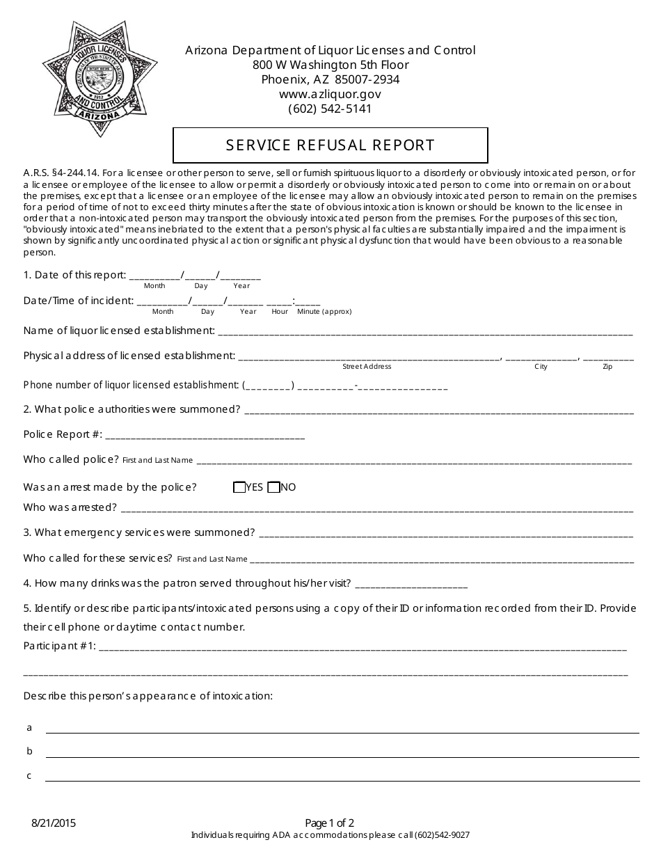 Service Refusal Report - Arizona, Page 1