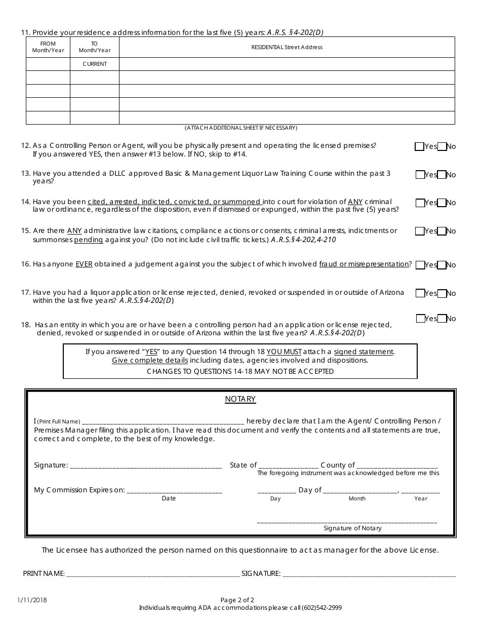 Arizona Questionnaire - Fill Out, Sign Online and Download PDF ...