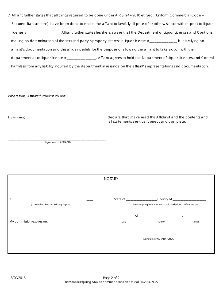 Non-judicial Foreclosure Affidavit - Arizona, Page 2