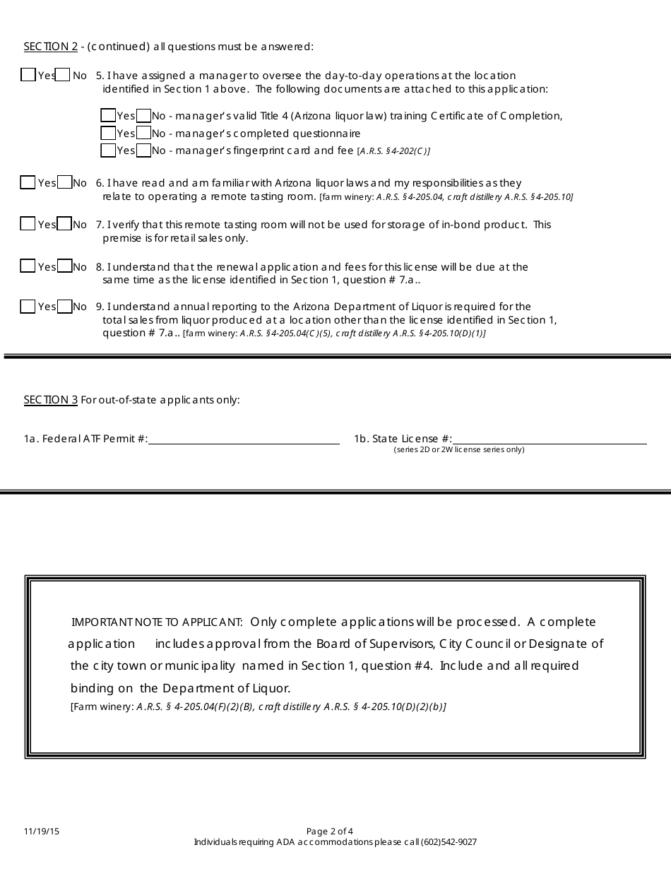 Application for Remote Tasting Room - Arizona, Page 2