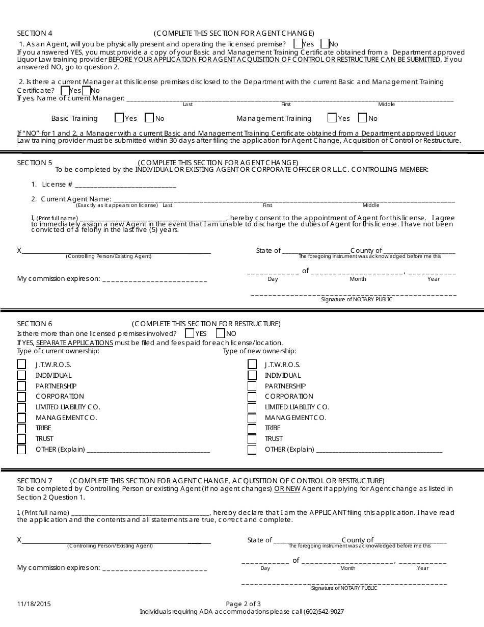 Application for Agent Change  Acquisition of Control  Restructure - Arizona, Page 2